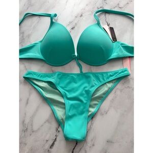 Victoria's Secret Swim Mint Frost Fabulous Bikini Ruched Itsy Set 38D / XL